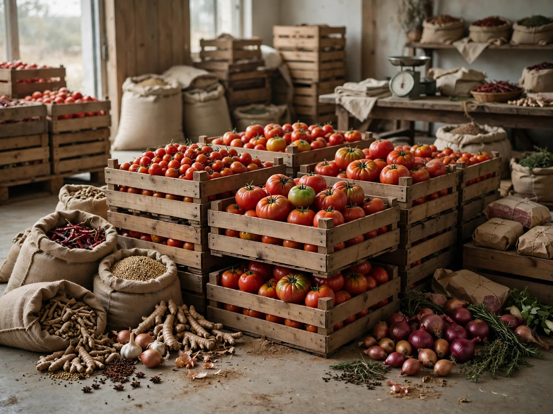 Graded tomatoes packed in export crates